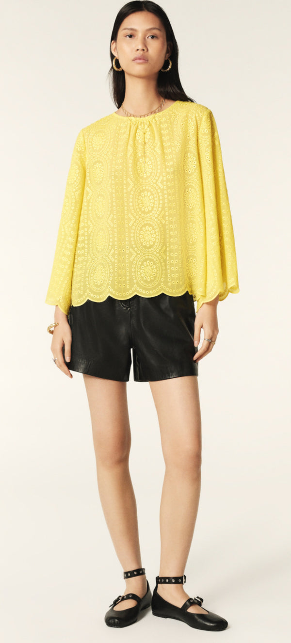 Bruna Broderie Anglaise Blouse - Yellow - 30% off