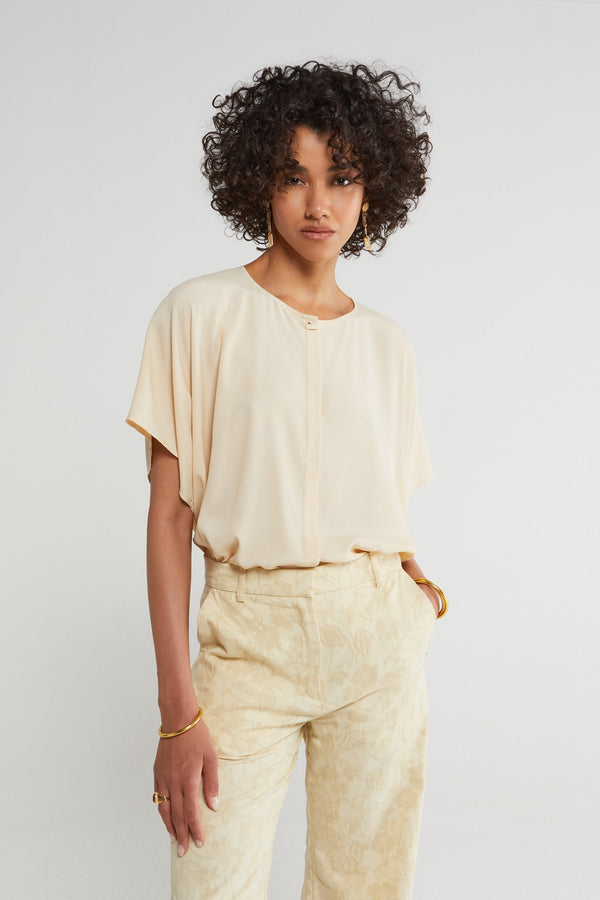 Classic Button Blouse - Nude