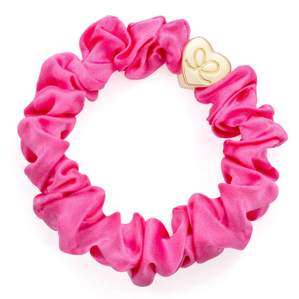 Gold Heart Silk Scrunchie - Bubblegum Pink