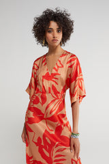 Oriental Dress - Coral & Beige