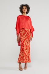 Oriental Skirt - Coral & Beige