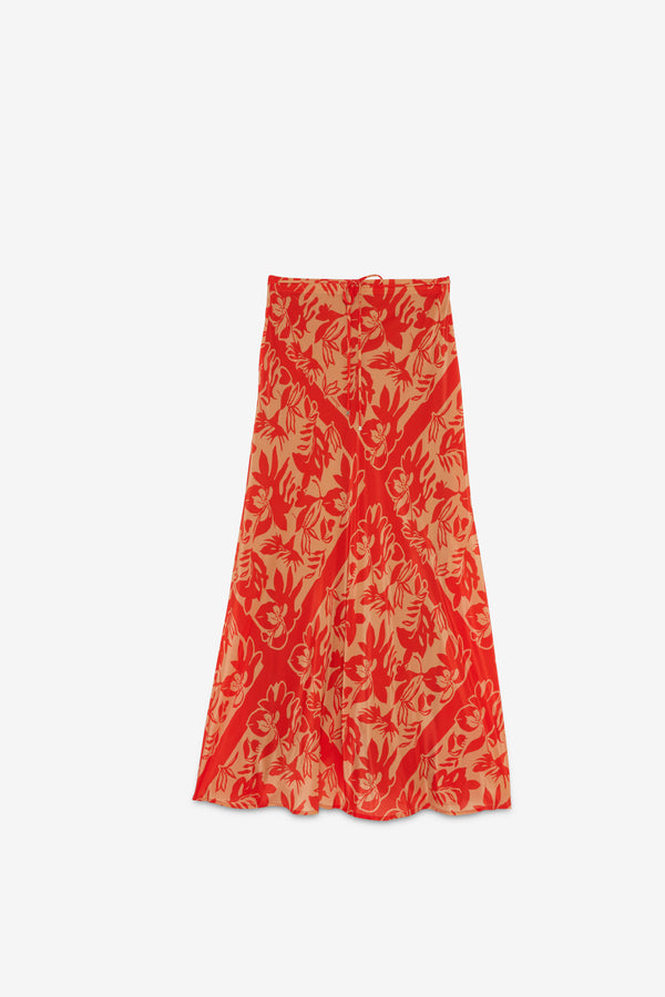 Oriental Skirt - Coral & Beige