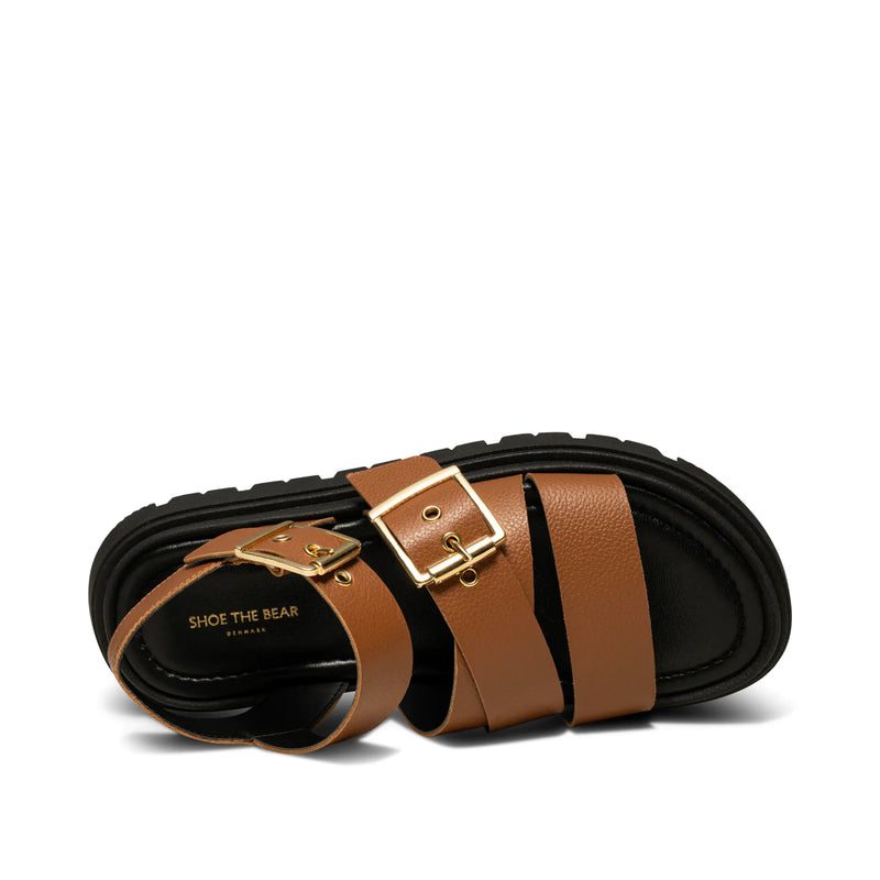 Rebecca Buckle Leather Sandal - Cognac